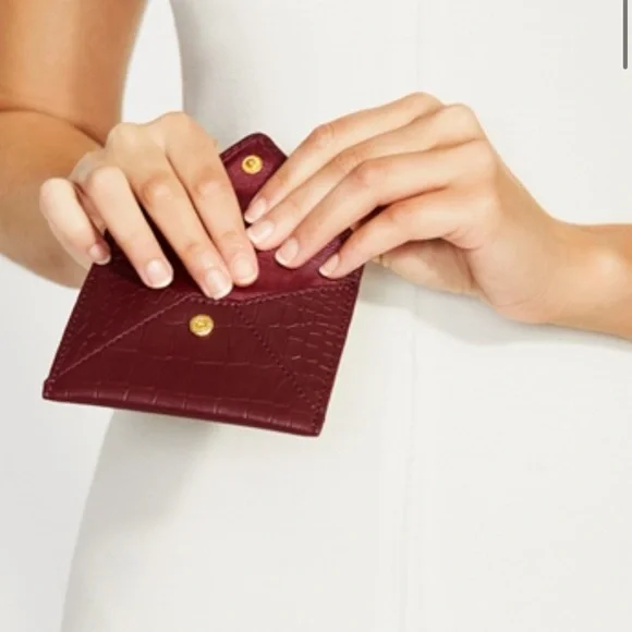 NWOT Rachel Miriam burgundy snakeskin genuine leather card holder - Picture 3 of 14